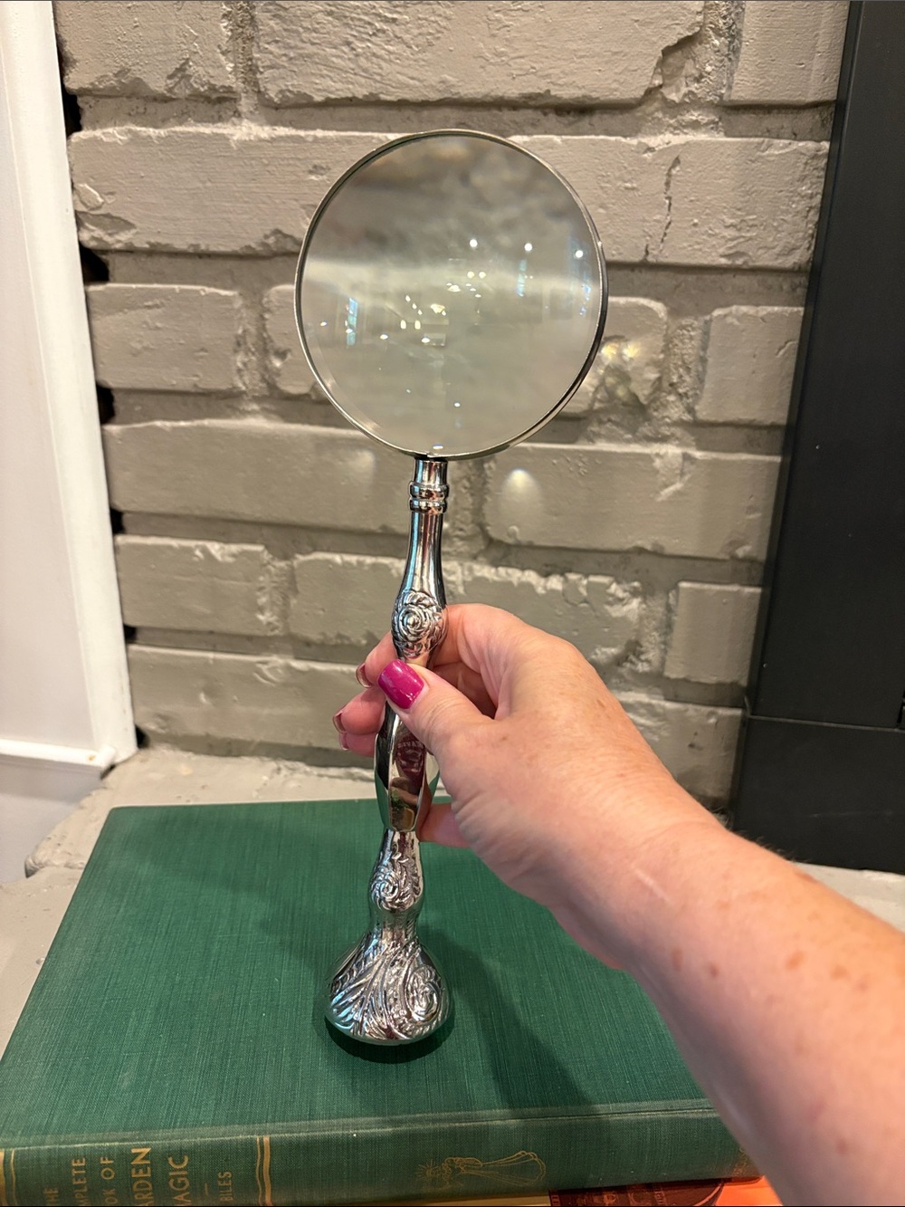VTG 12” Ornate Silver Plate Handled Magnifying Glass